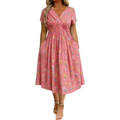 Senovia | Feminine Ruched Waist Midi Dress
