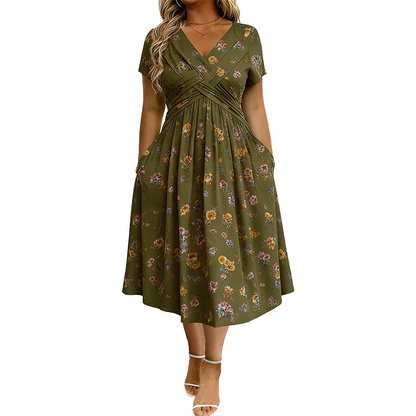 Senovia | Feminine Ruched Waist Midi Dress