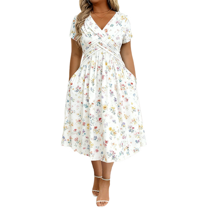 Senovia | Feminine Ruched Waist Midi Dress