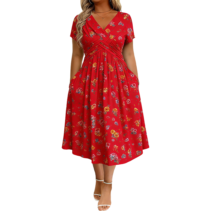 Senovia | Feminine Ruched Waist Midi Dress