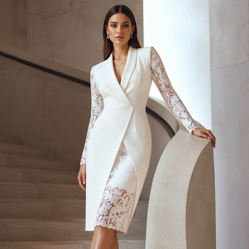 Adeliza | Elegant Lace Sleeve Midi Dress