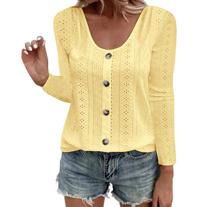 Melisande | Airy Pointelle Long Sleeve Blouse
