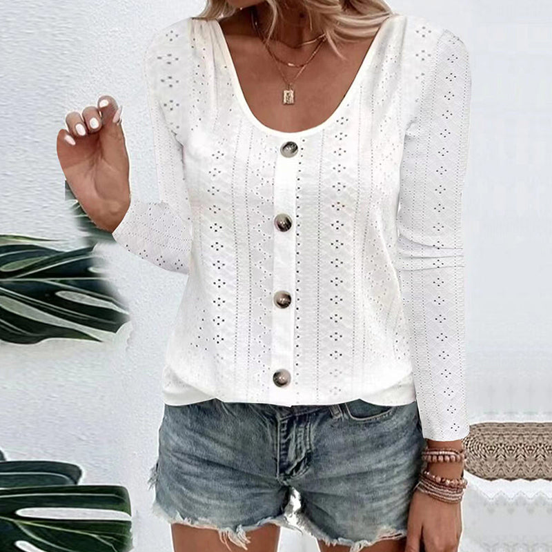 Melisande | Airy Pointelle Long Sleeve Blouse