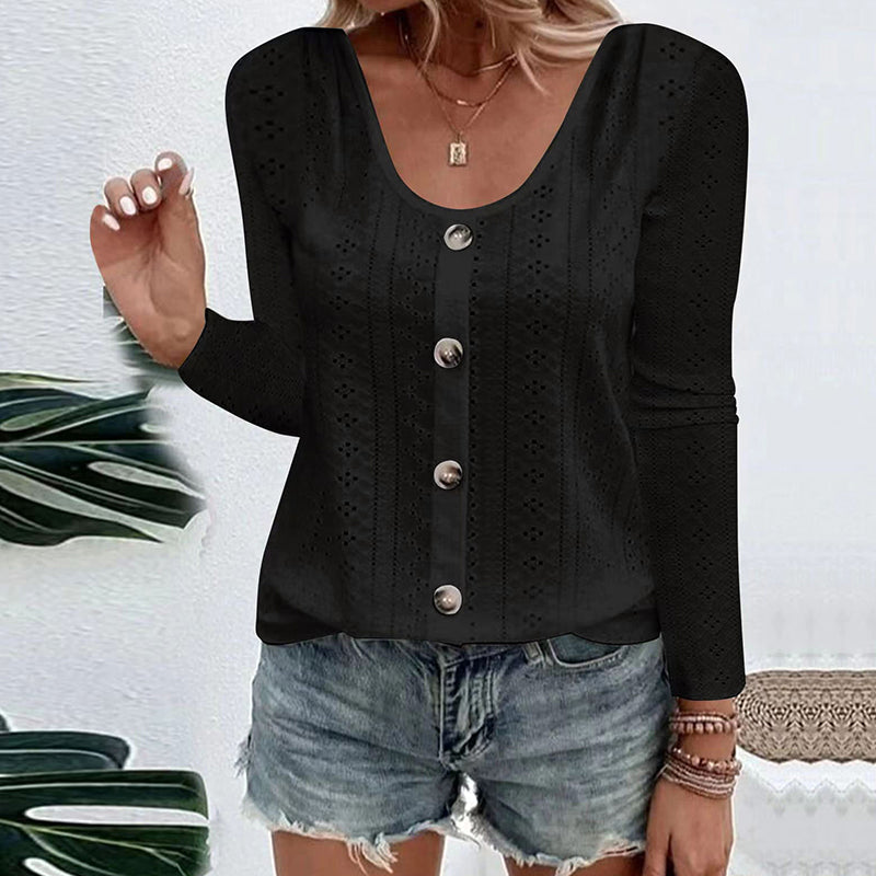 Melisande | Airy Pointelle Long Sleeve Blouse