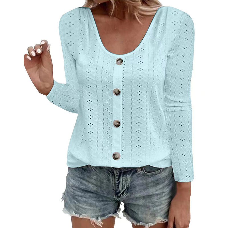 Melisande | Airy Pointelle Long Sleeve Blouse