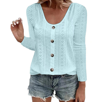 Melisande | Airy Pointelle Long Sleeve Blouse