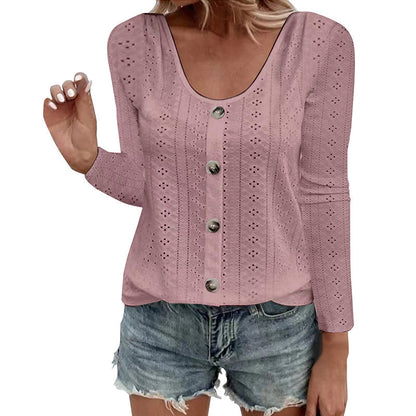 Melisande | Airy Pointelle Long Sleeve Blouse