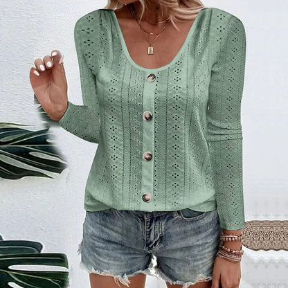 Melisande | Airy Pointelle Long Sleeve Blouse