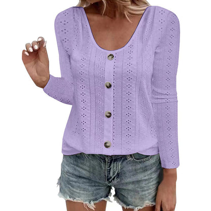 Melisande | Airy Pointelle Long Sleeve Blouse