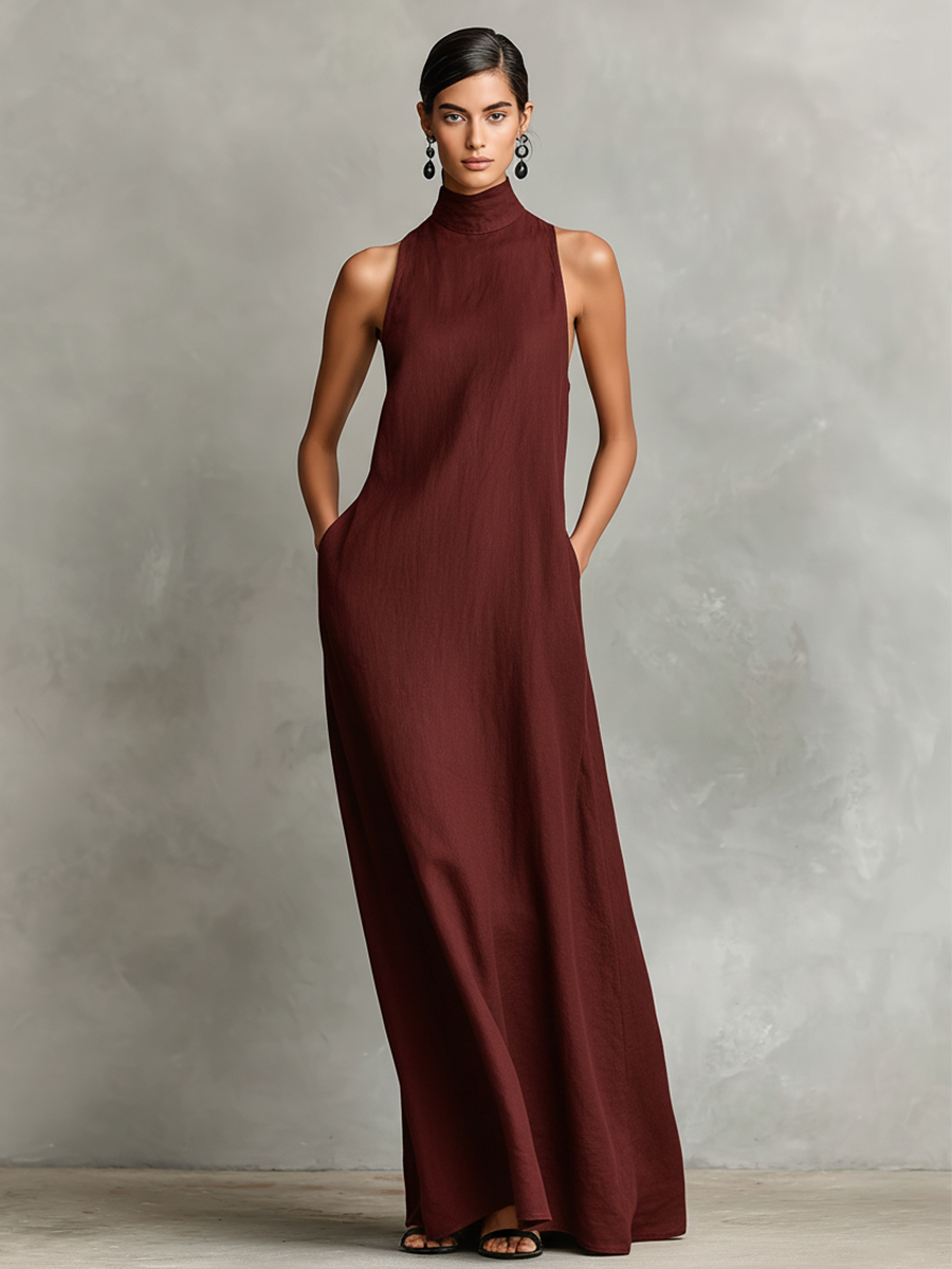 Calindra | Sophisticated High Neck Maxi Dress
